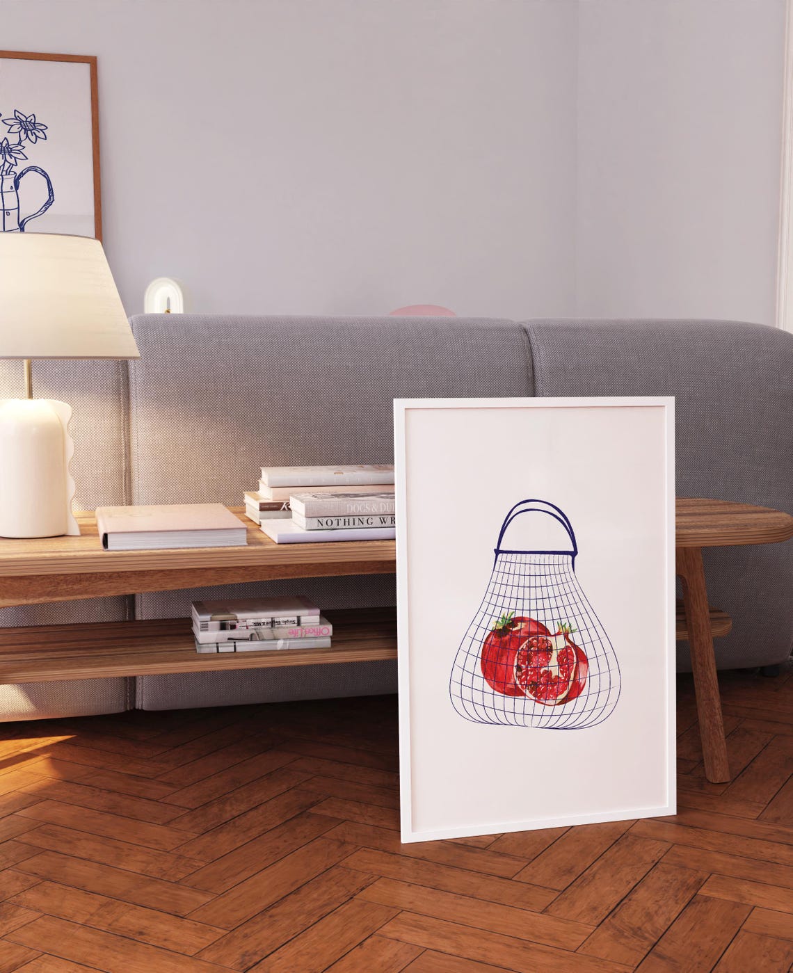 Pomegranates In String Market Bag Minimalist Kitchen Wall Poster - Image 4