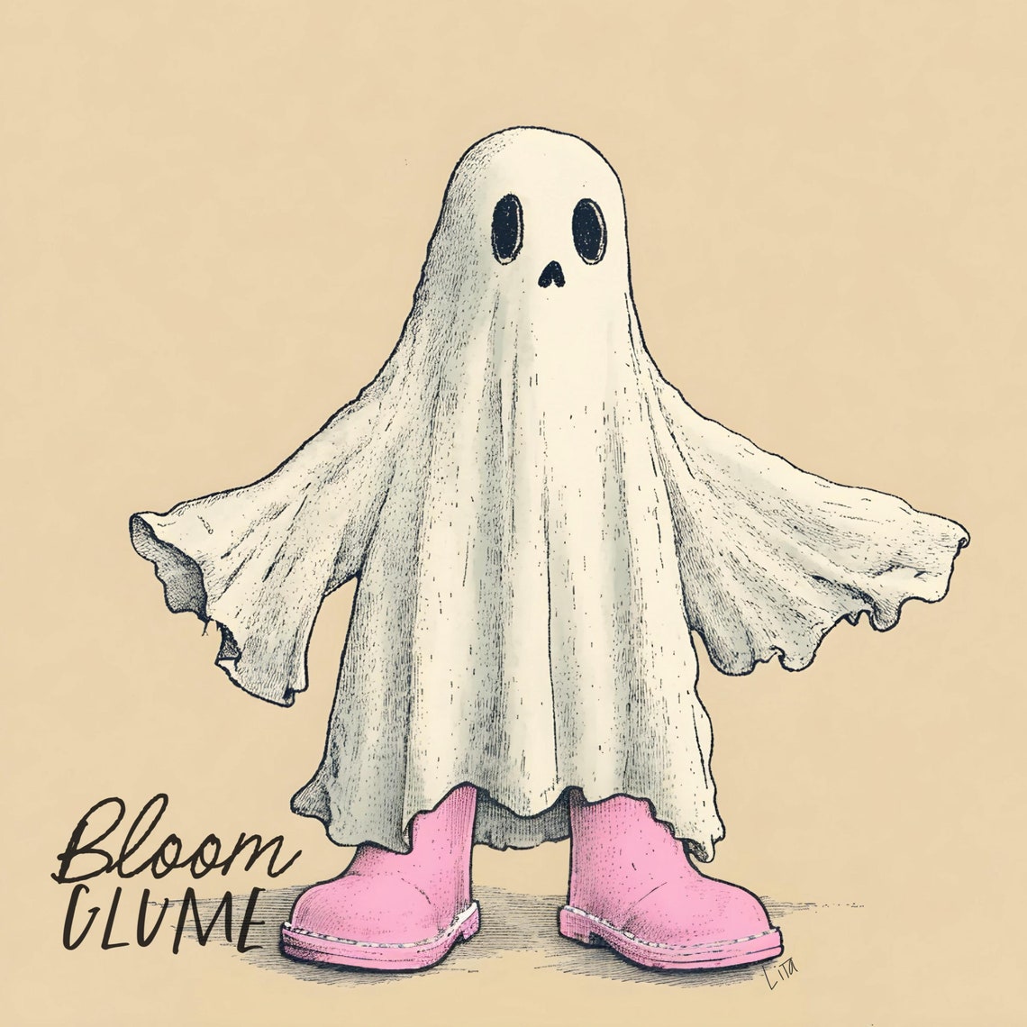 Pink Boos Cute Ghost Pink Boots Pastel Halloween Creepy Cute Art Print