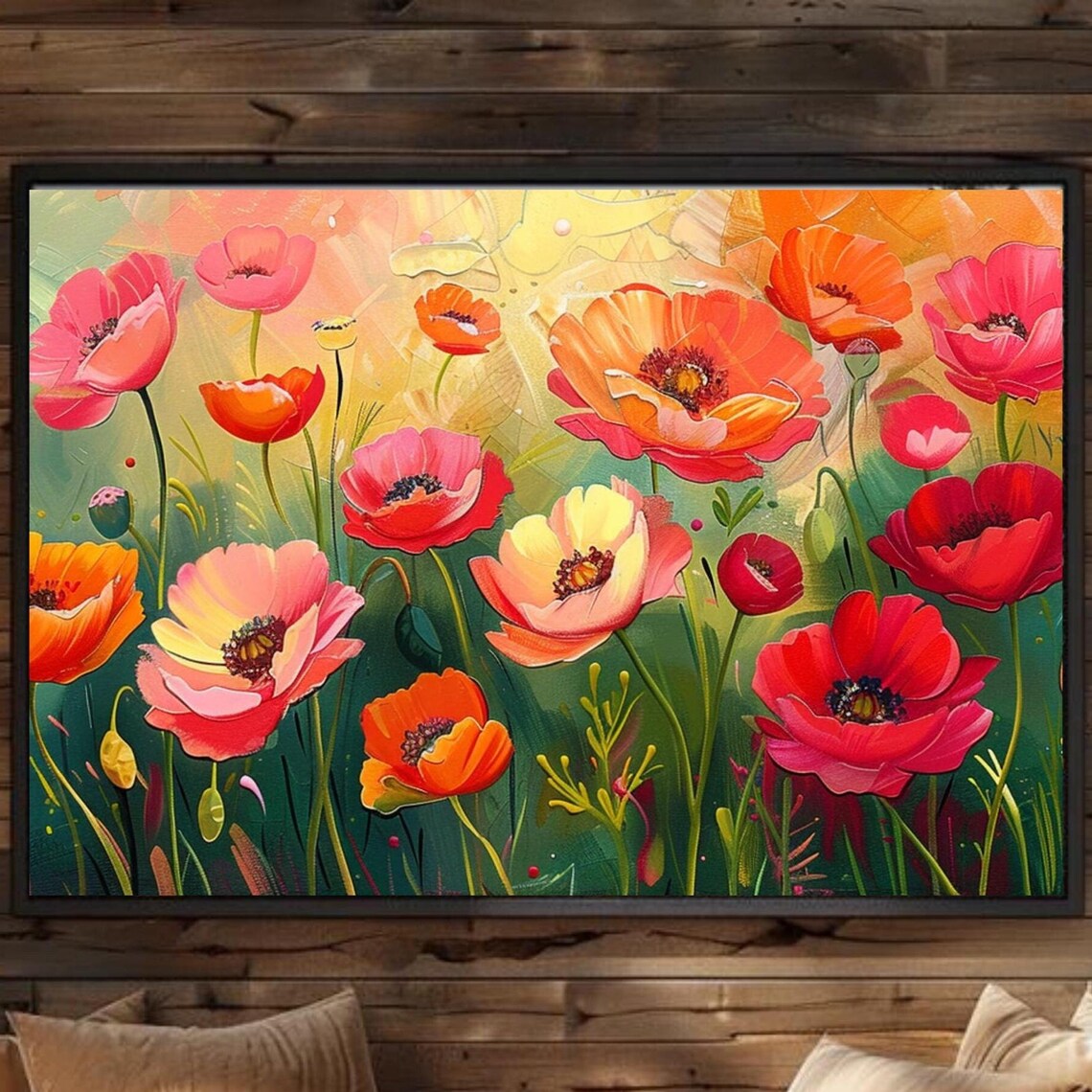 Vibrant Field Of Poppies, Floral Landscape Art Print