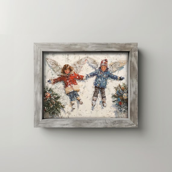 Kids Making Snow Angels Painting Winter Childhood Holiday Print