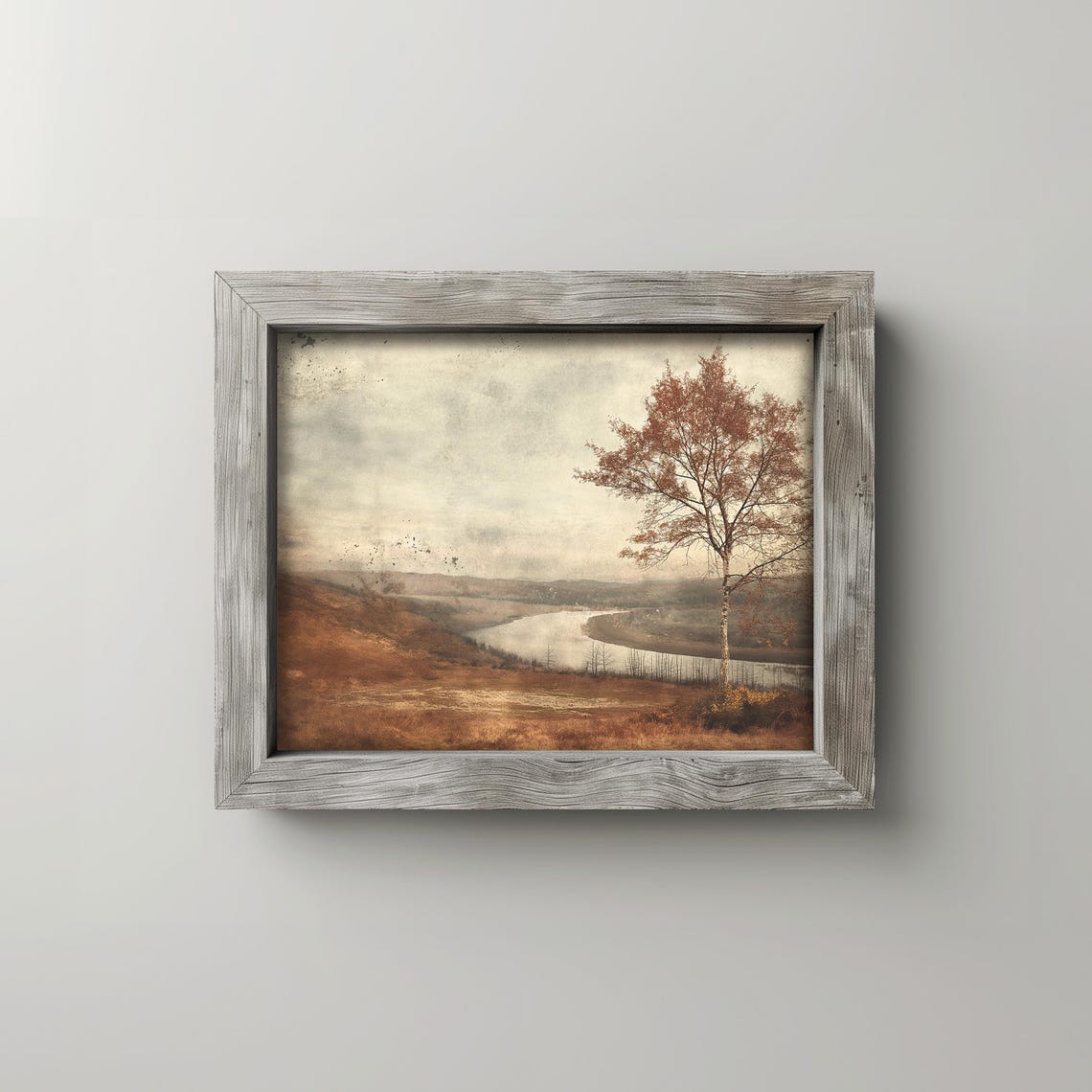 Autumn Valley River with Copper Trees Moody Fall Landscape Art Poster