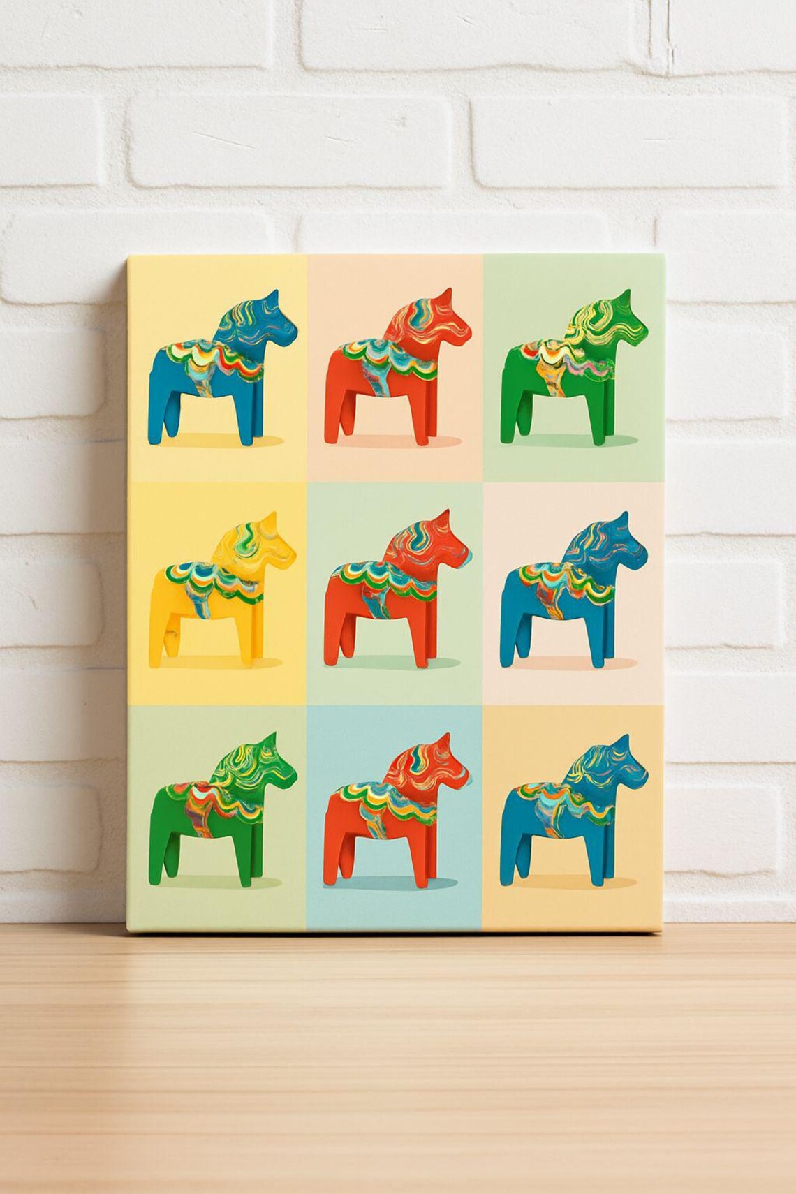 Colorful Dala Horse Swedish Folk Art Nine Square Pop Grid Poster
