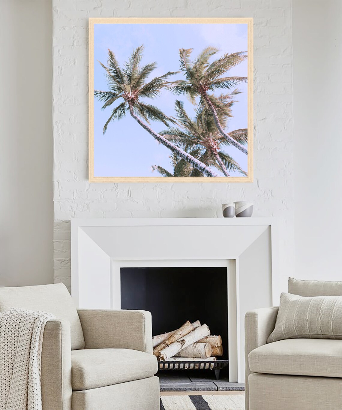 Tall Palm Trees Pastel Blue Sky Tropical Minimal Coastal Summer Poster - Image 3