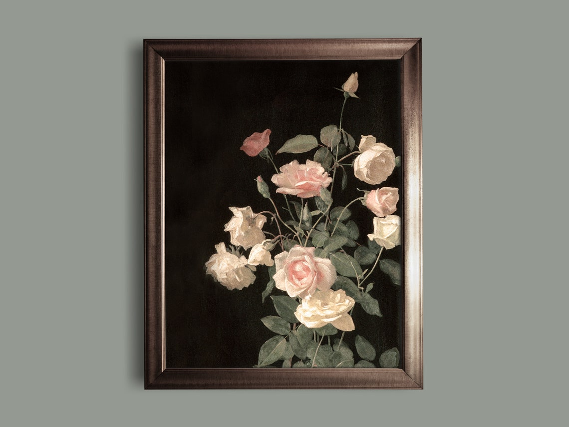 Vintage Rose Painting Moody Floral Art Print Dark Academia Decor - Image 3