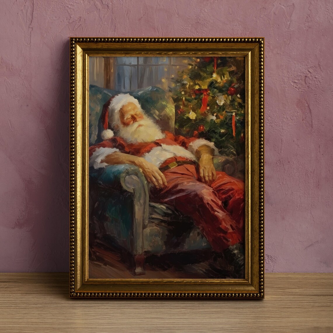 Sleeping Santa Claus Armchair Christmas Tree Painting Wall Art - Image 7