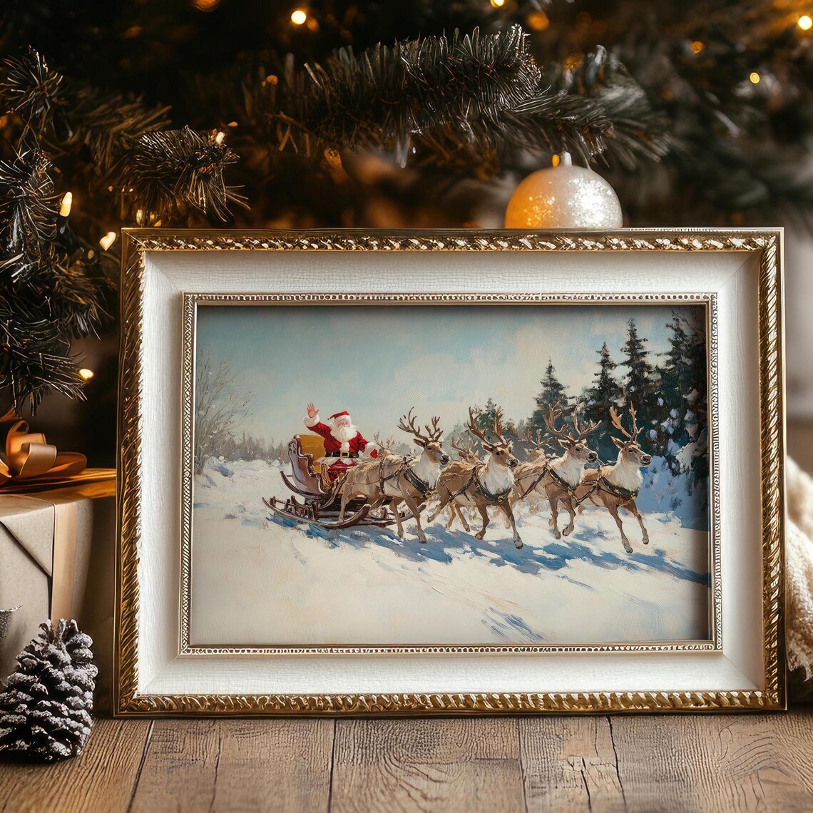 Santa Claus Christmas Art Print, Vintage Holiday Decor
