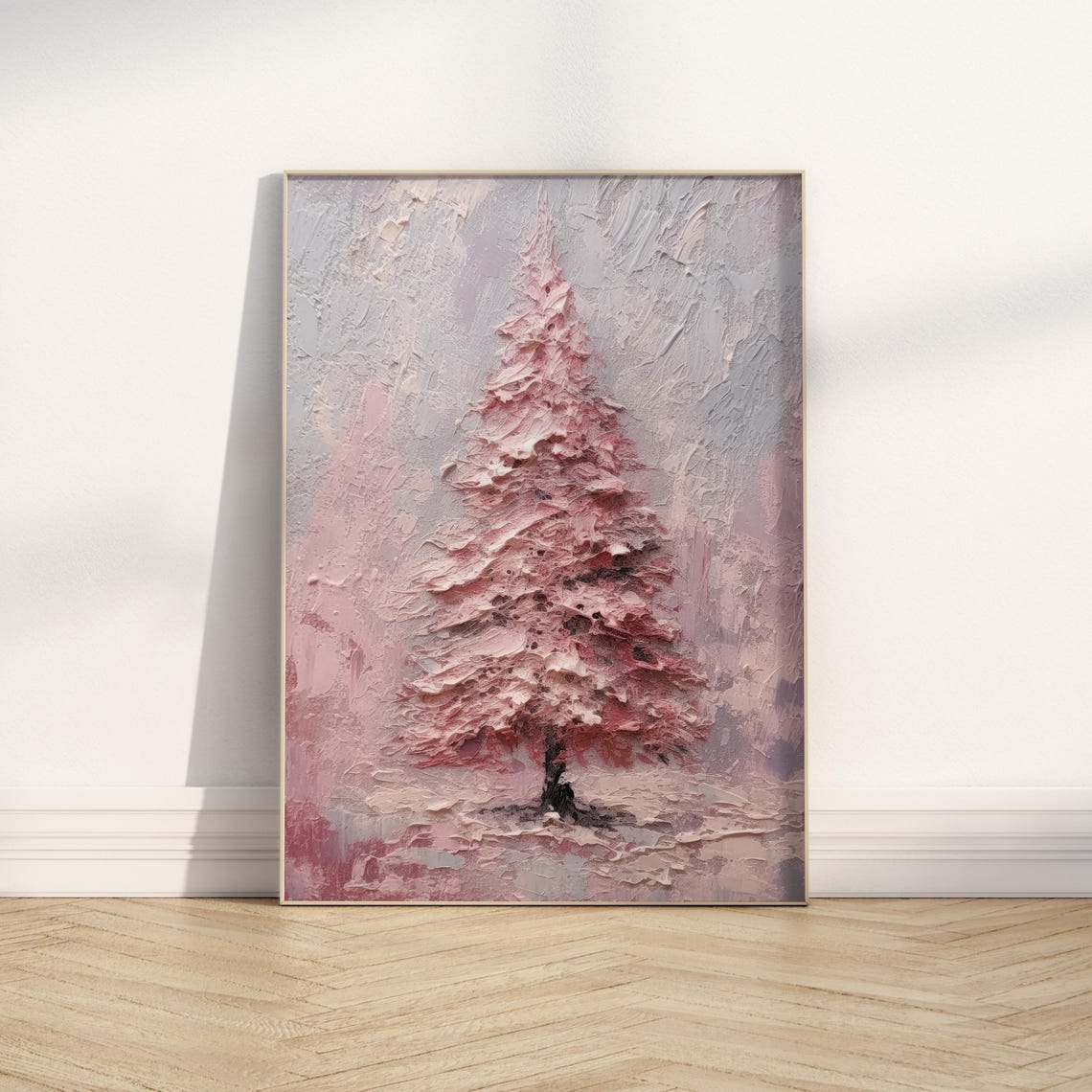 Pink Textured Christmas Tree Minimalist Holiday Wall Art Poster - Image 3