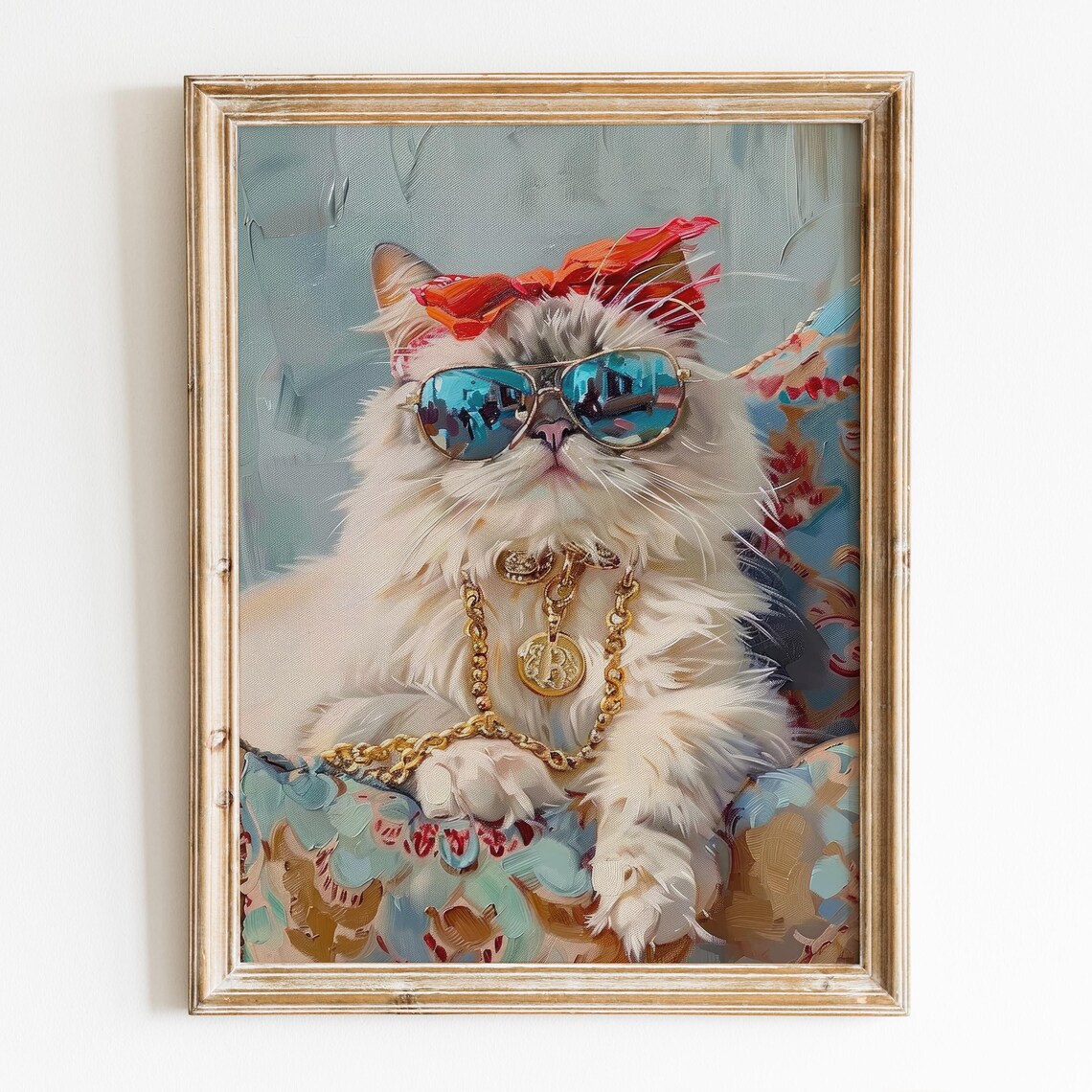 Cool Cat With Sunglasses, Vintage Girly Cat Art Print