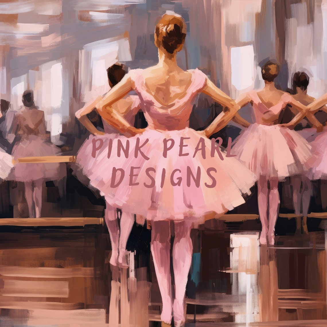 Group of Ballerinas in Pink Tutus at Barre in Mirrored Studio Wall Art - Image 2