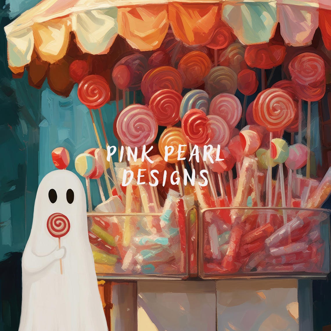 Cute Ghost With Lollipop Wall Art Preppy Halloween Decor Cute Ghost Print Halloween Candy Poster Trendy Ghost - Image 6