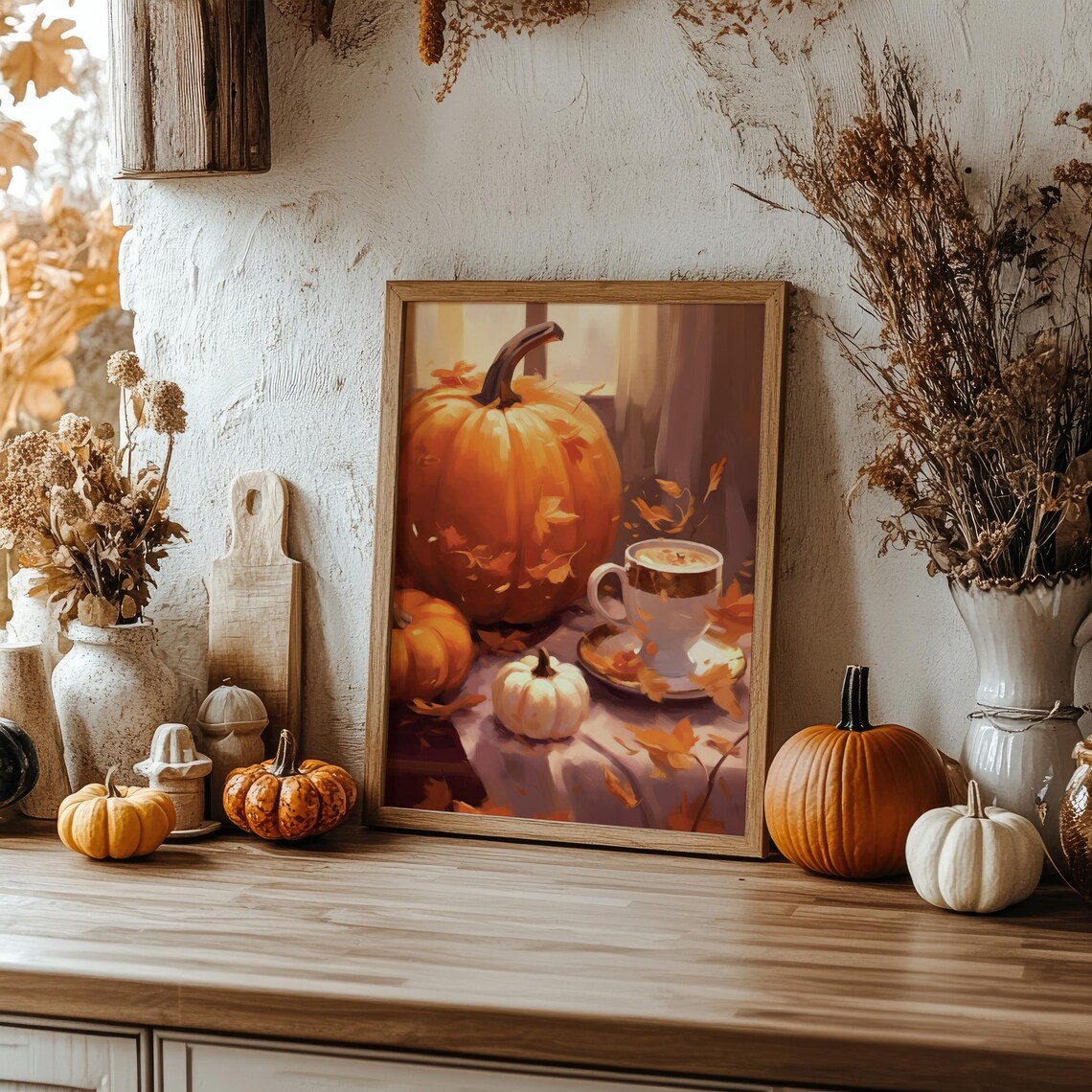 Pumpkin Spice Latte Autumn Coffee Pumpkins Fall Leaves Cozy Kitchen Poster - Image 5