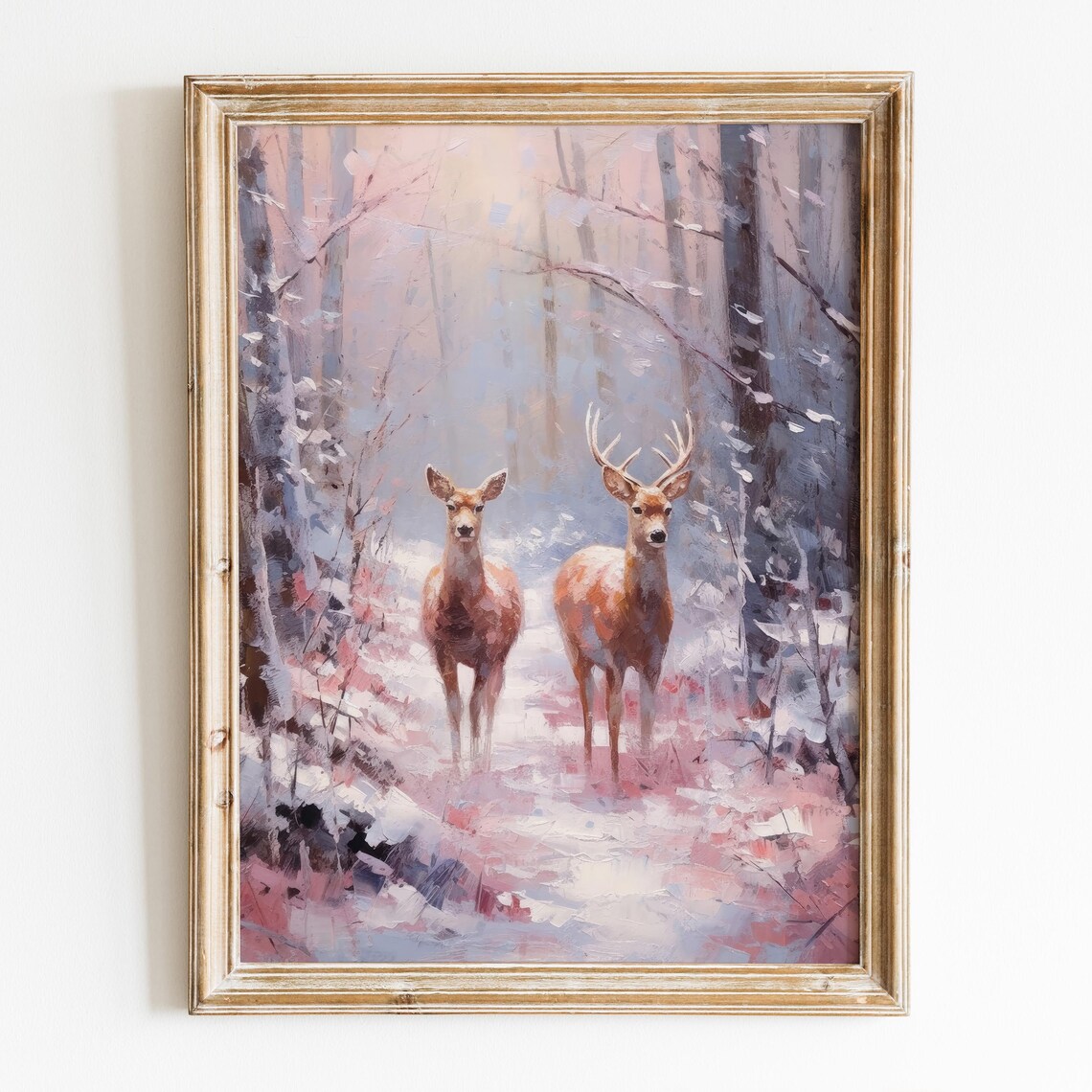 Deer In Forest Preppy Christmas Art Print