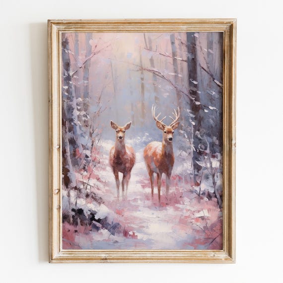Deer In Forest Preppy Christmas Art Print