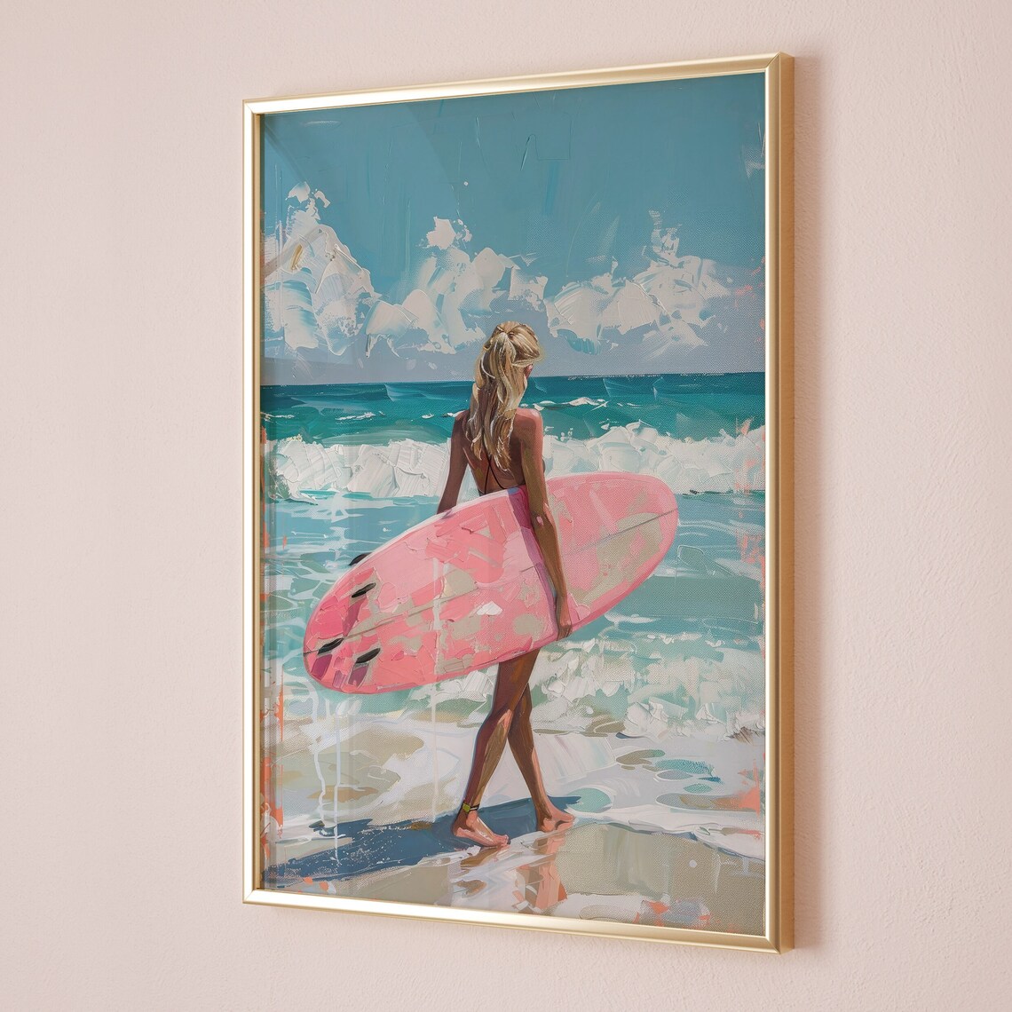 Surfer Girl Preppy Pink Surfboard Poster, Hawaii - Image 5