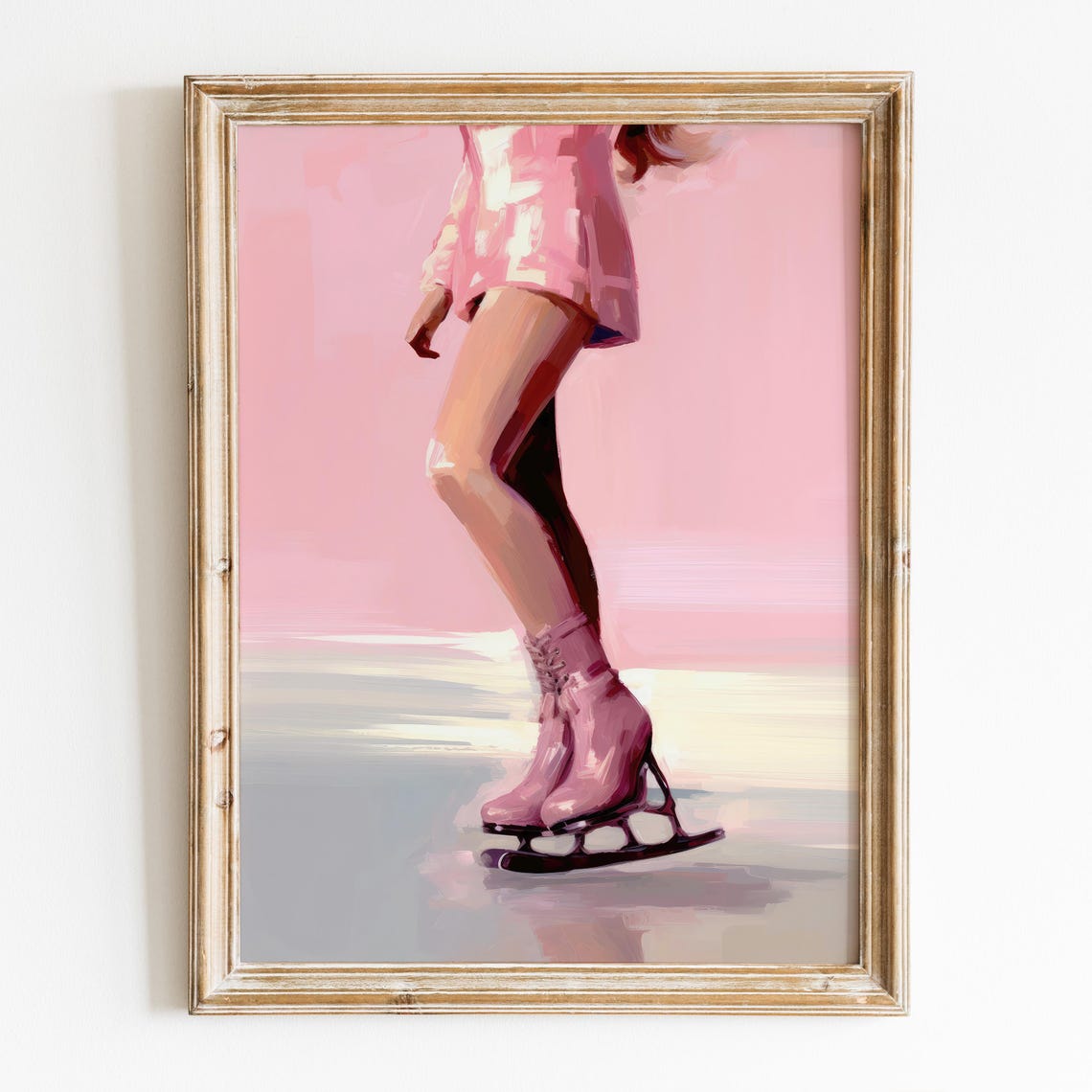 Pink Figure Skater Gliding On Ice Winter Style Wall Art Poster