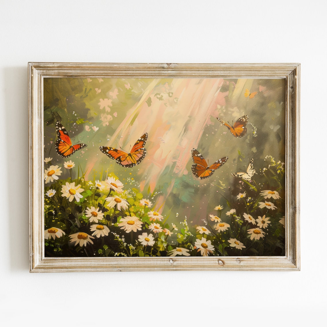 Monarch Butterflies Daisy Meadow Sunbeam Spring Garden Art Poster