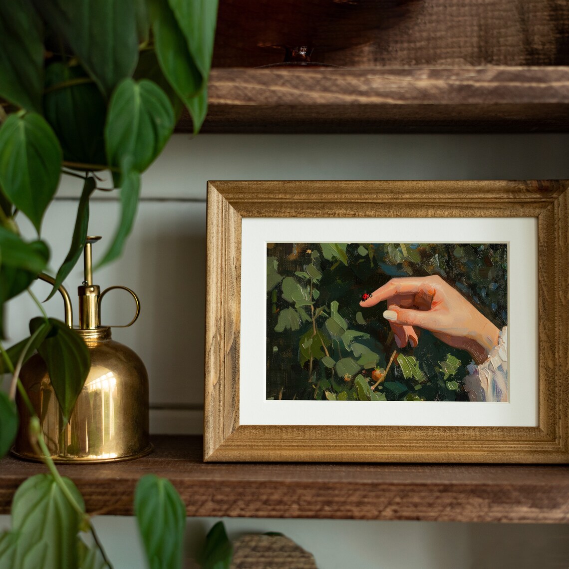 Ladybug On Finger Garden Oil Painting Vintage Wall Art Print - Image 6