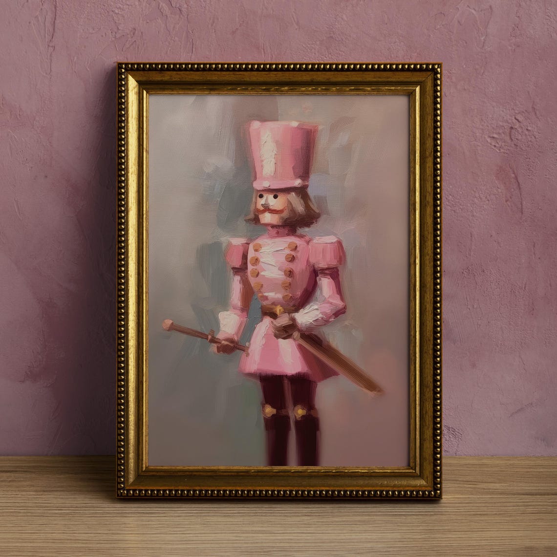 Pink Nutcracker Soldier Toy Portrait Christmas Wall Art Poster - Image 4
