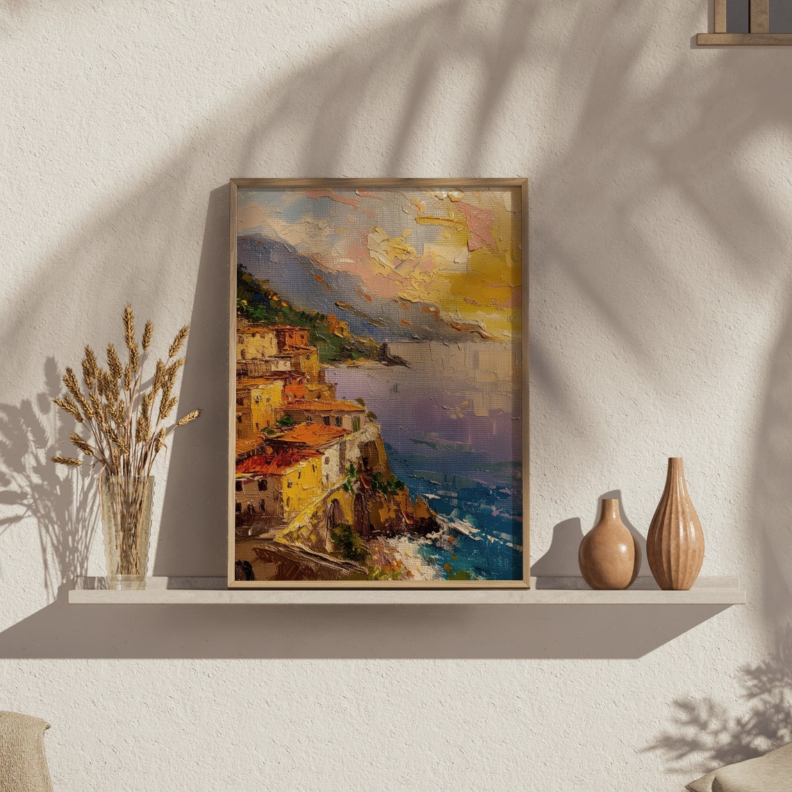 Amalfi Coast Cliffside Village Sunset Oil Painting Wall Art Print - Image 6