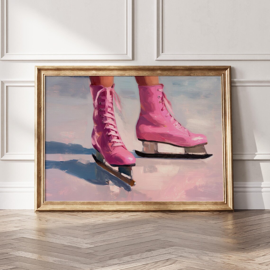 Pink Ice Skates Vintage Winter Art Print - Image 5