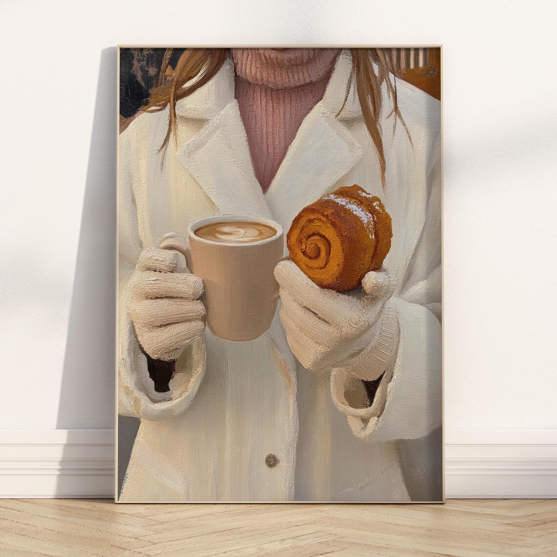 Cozy Girl With Coffee And Cinnamon Roll Winter Fashion Warm Kitchen Poster - Image 4