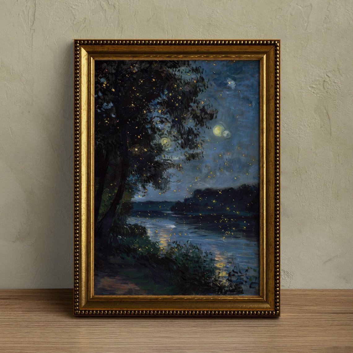 Fireflies Glowing Moonlit Lake Night Forest Reflections Art Poster - Image 5