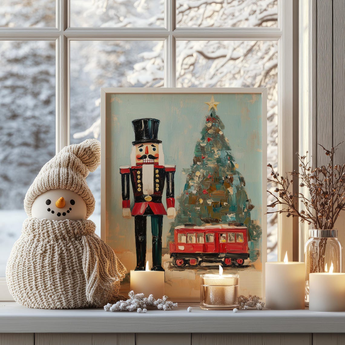 Retro Nutcracker Toy Soldier With Train Christmas Art Poster - Image 4
