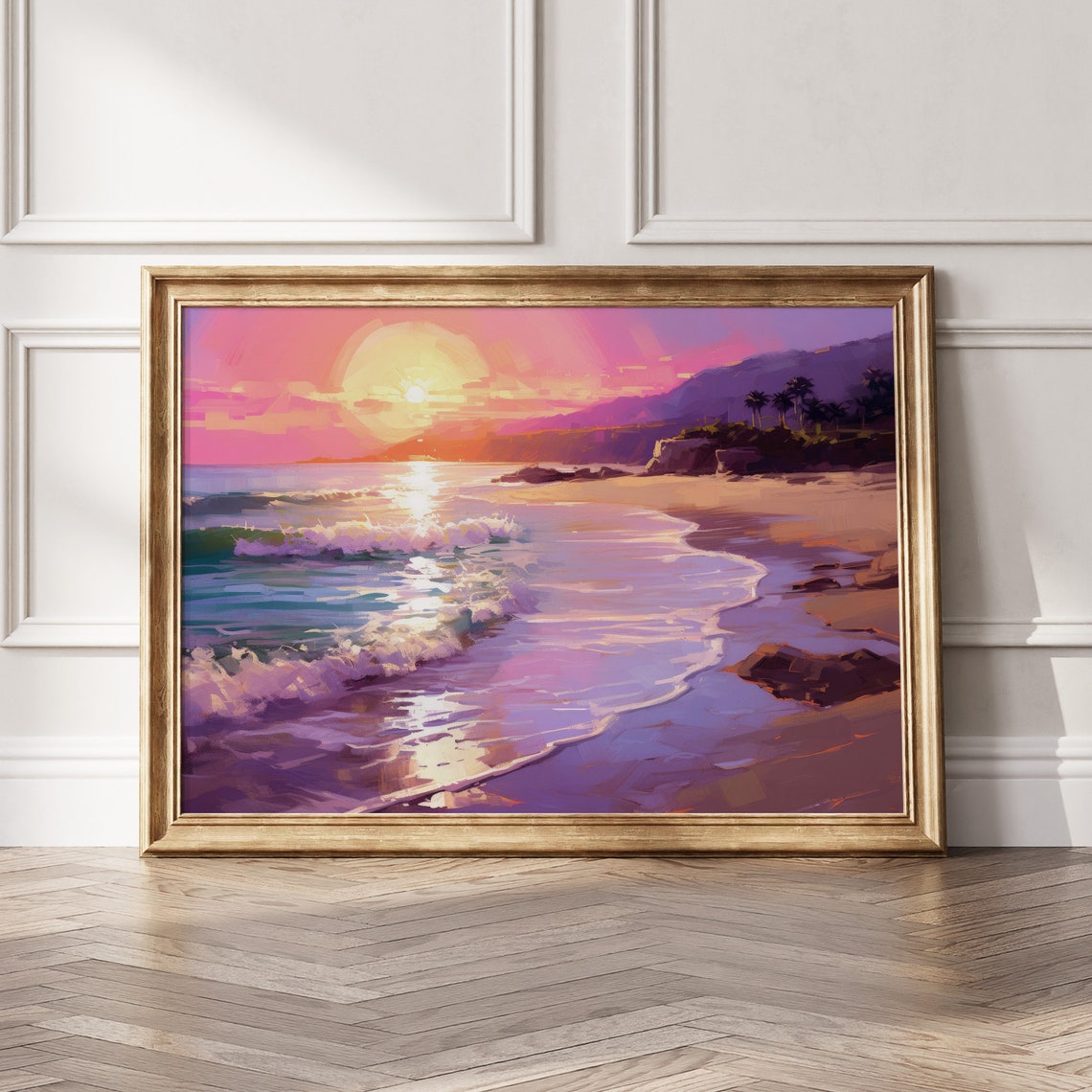 California Beach Sunset Pink Ocean Waves Palm Shore Travel Poster - Image 7