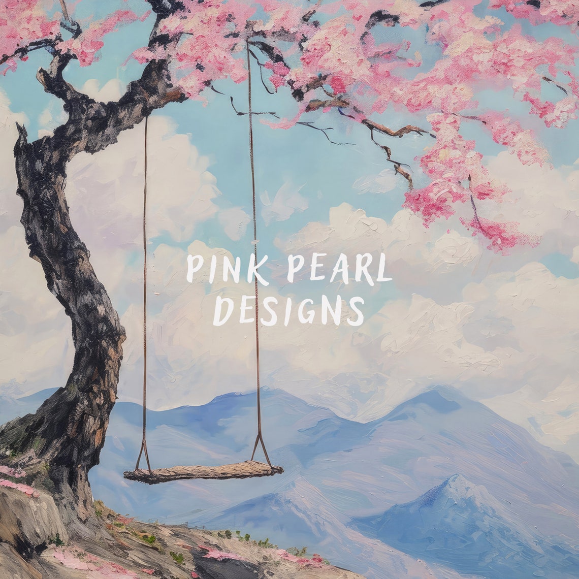 Cherry Blossom Tree Swing Mountain View Spring Pink Floral Art Print - Image 6