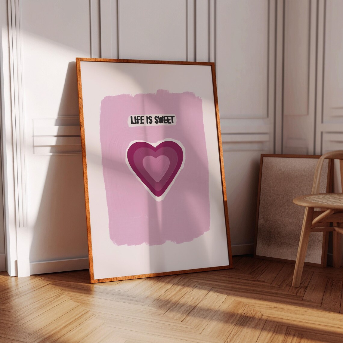 Life Is Sweet Poster Retro Pink Heart Trippy 70s Girly Wall Decor