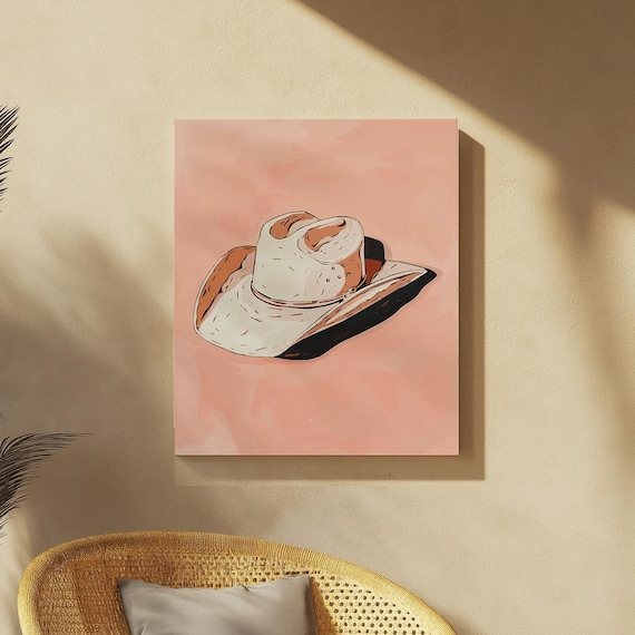 White Cowboy Hat Blush Pink Watercolor Western Minimal Poster