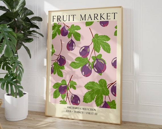 Fruit Market Fig Art Print Unframed Vintage Aesthetic Kitchen Wall Art Retro Food Illustration Poster