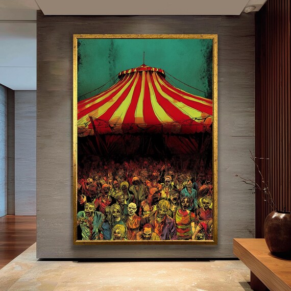 Dark Circus Zombie Canvas Wall Decor Spooky Horror Artwork Gothic Art For Halloween Home Office