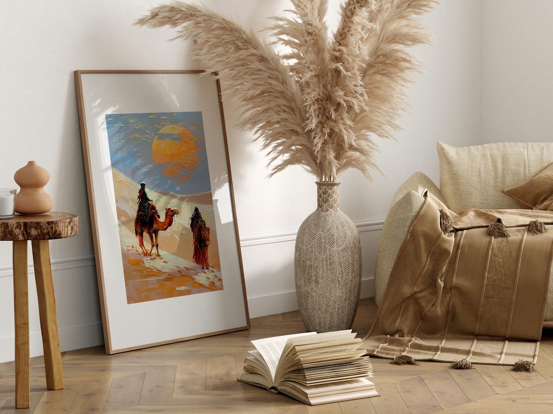 Desert Caravan Camels Crossing Dunes at Sunset Sahara Poster - Image 3