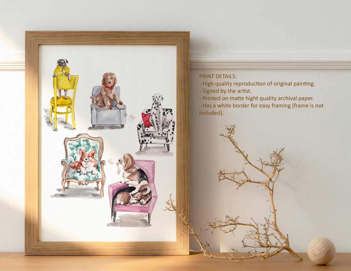 Dog On Chair Print Dog Illustration Dog Painting Dog Wall Decor Pug Art Print Corgi Poster Nursery Decor Animal Lover Art - Image 4