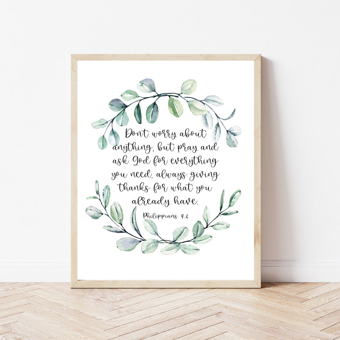 Philippians 4 6 Dont Worry Pray Bible Verse Eucalyptus Wreath Poster