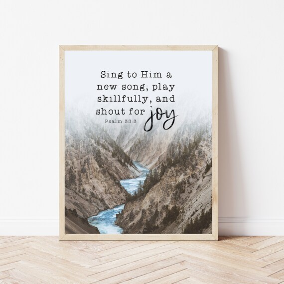 Psalm 33 Sing To Him A New Song Mountain Bible Verse Scripture Wall Decor Religious Nursery Christian Music Art