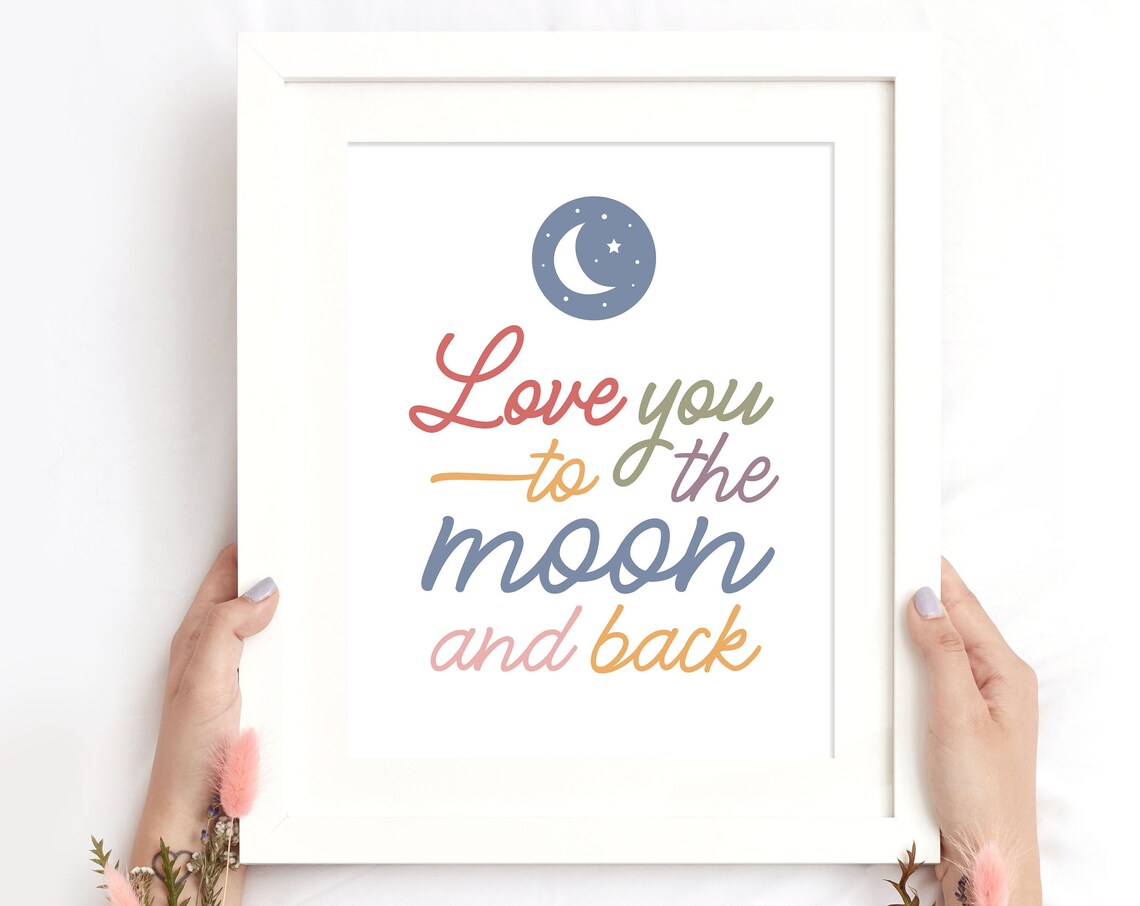 Love You To The Moon And Back Watercolor Script Nursery Poster