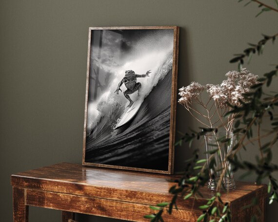Animals Surfing Photograph Frog Art Print Poster Painting Museum Quality Giclee Home Wall Dcor