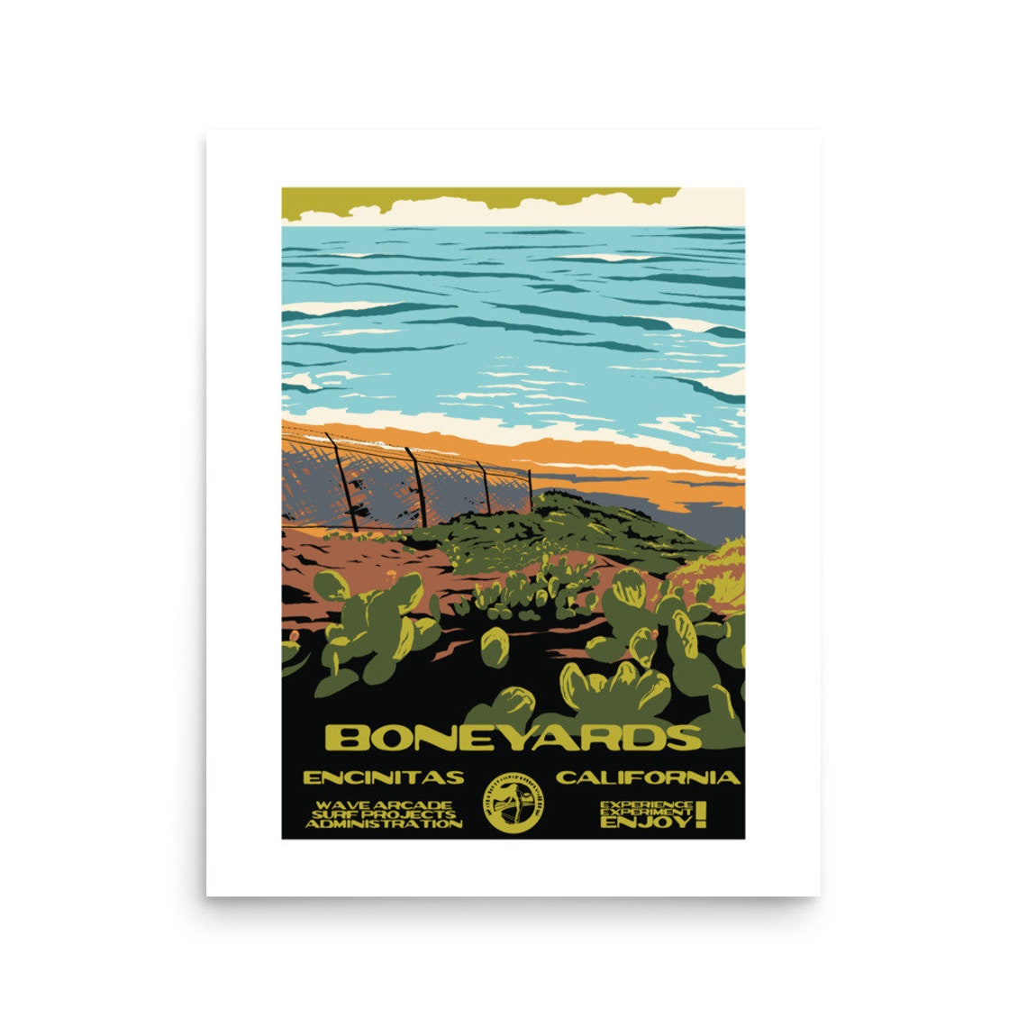 Boneyards Encinitas California Cactus Coast Sunset Surf Poster Vintage - Image 2