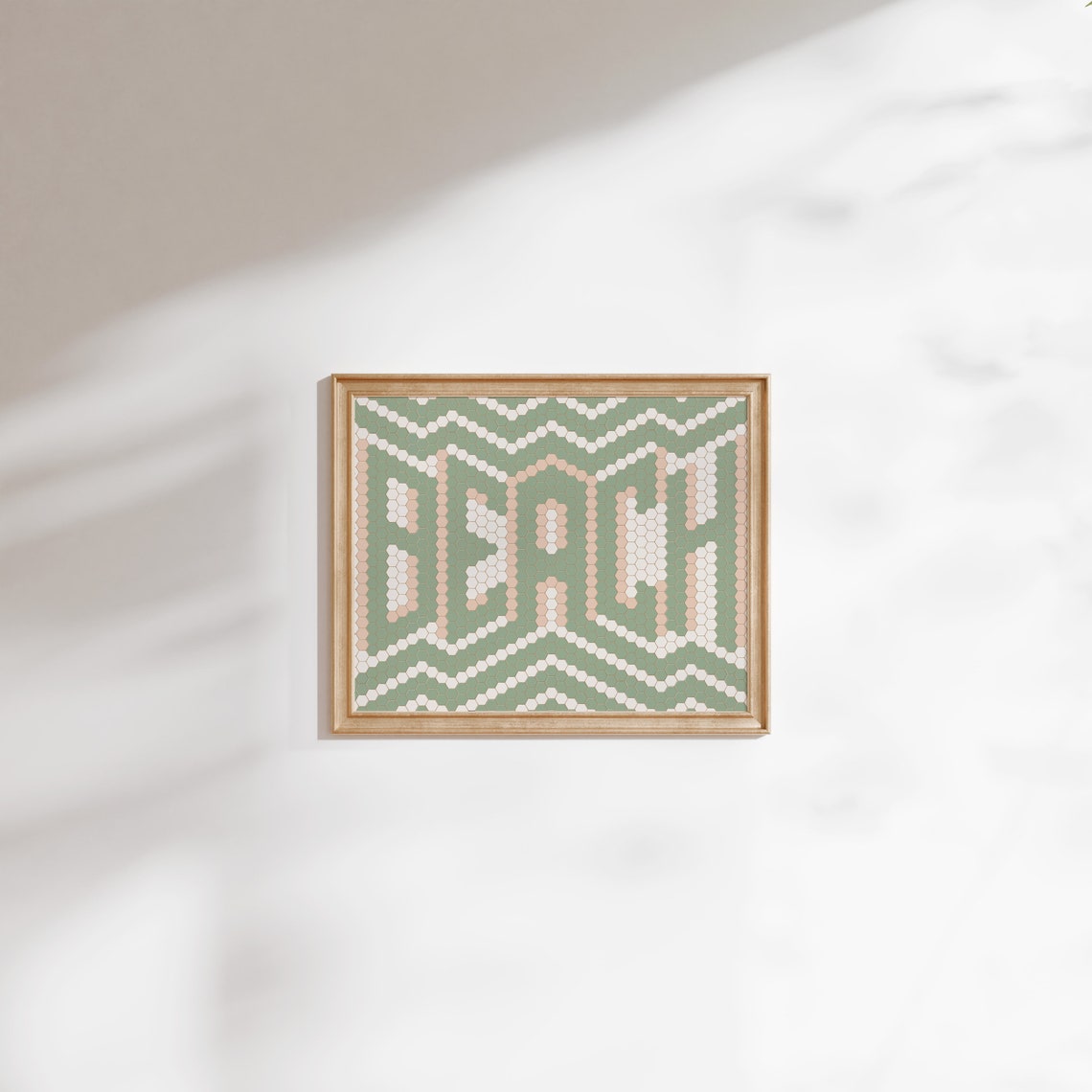 Beach Hexagon Tile Typography Sage Green Minimalist Text Art Poster - Image 2