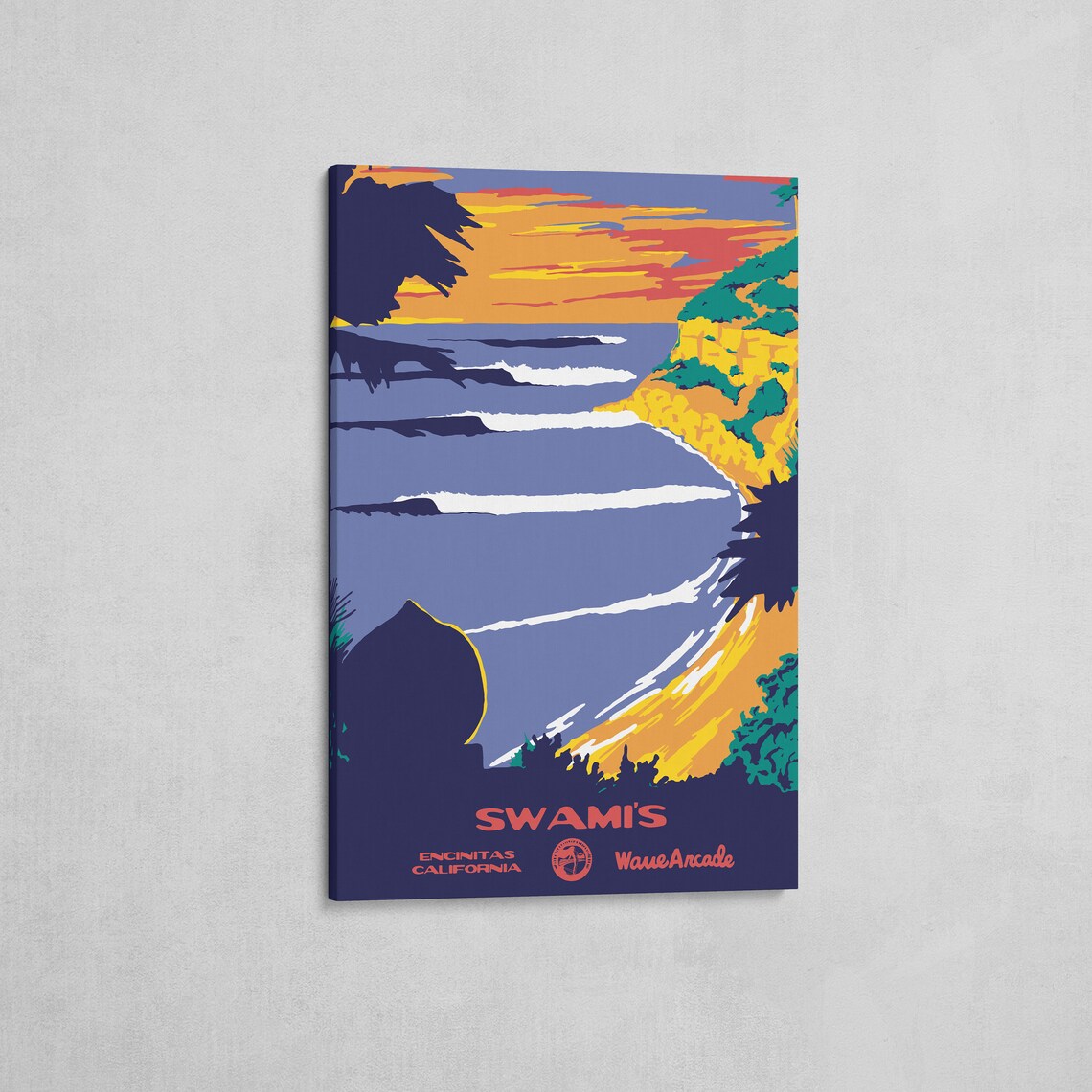 Swamis Encinitas Ca Print National Parks Vintage Style Surf Art Framedunframed Coastal Print - Image 2