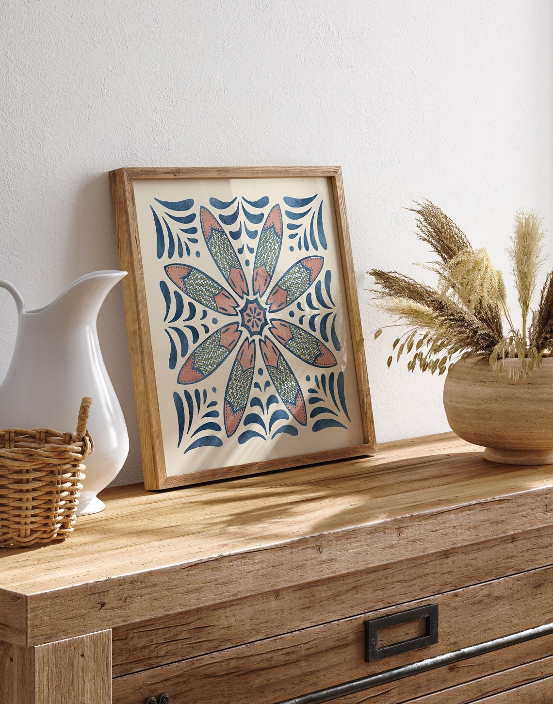 Fish Starburst Hand Painted Mexican Tile Style Coastal Art Print - Image 2
