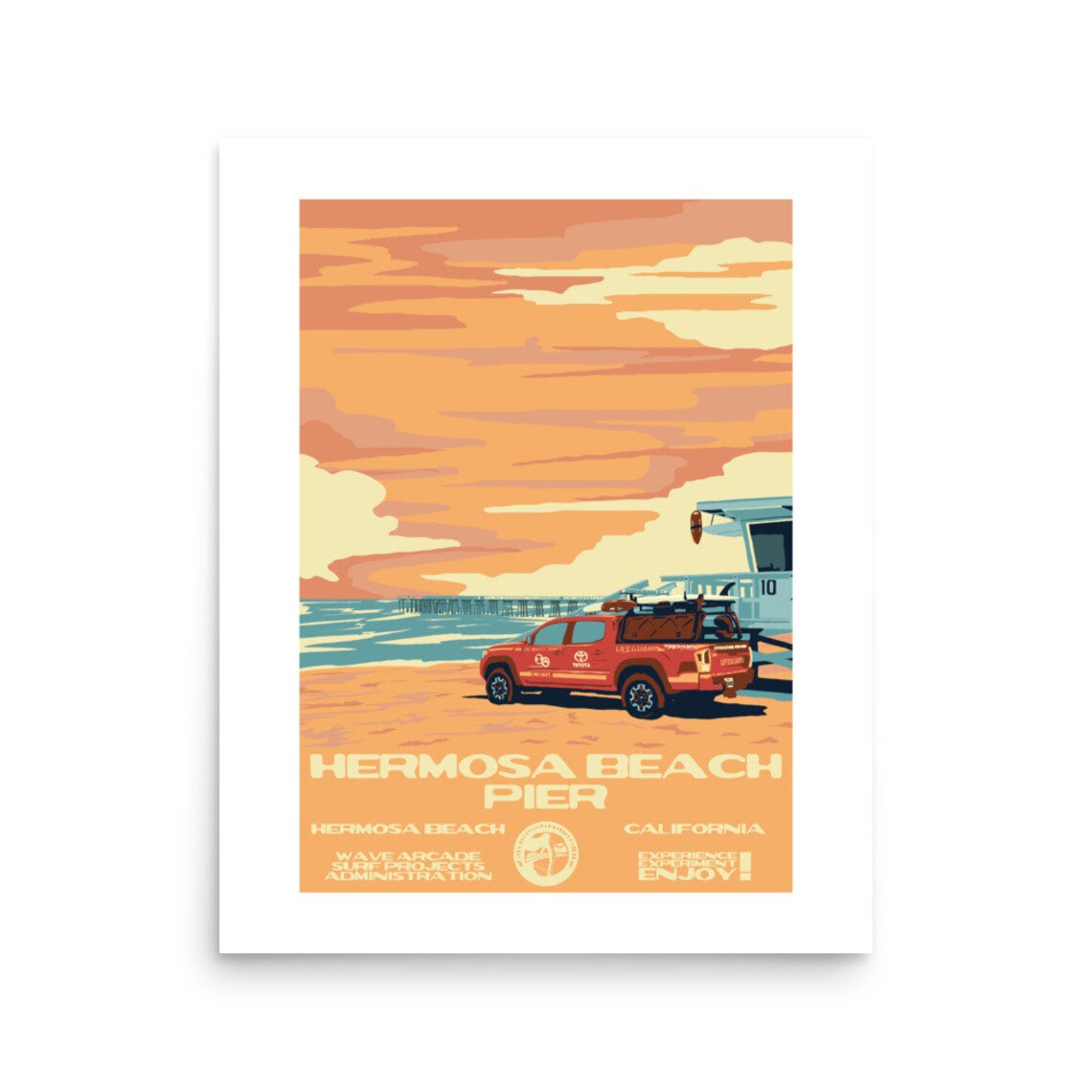 Hermosa Beach Pier California Red Pickup Truck Lifeguard Tower Poster - Image 2
