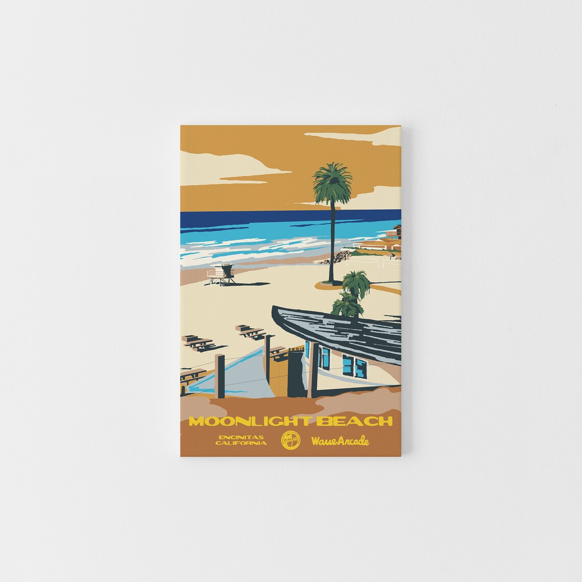 Moonlight Beach Encinitas Ca Print National Parks Vintage Style Surf Art Framedunframed Coastal Print