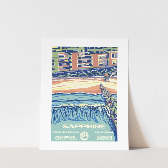 Digital Sapphire Redondo Beach Ca Surf Poster National Parks Style
