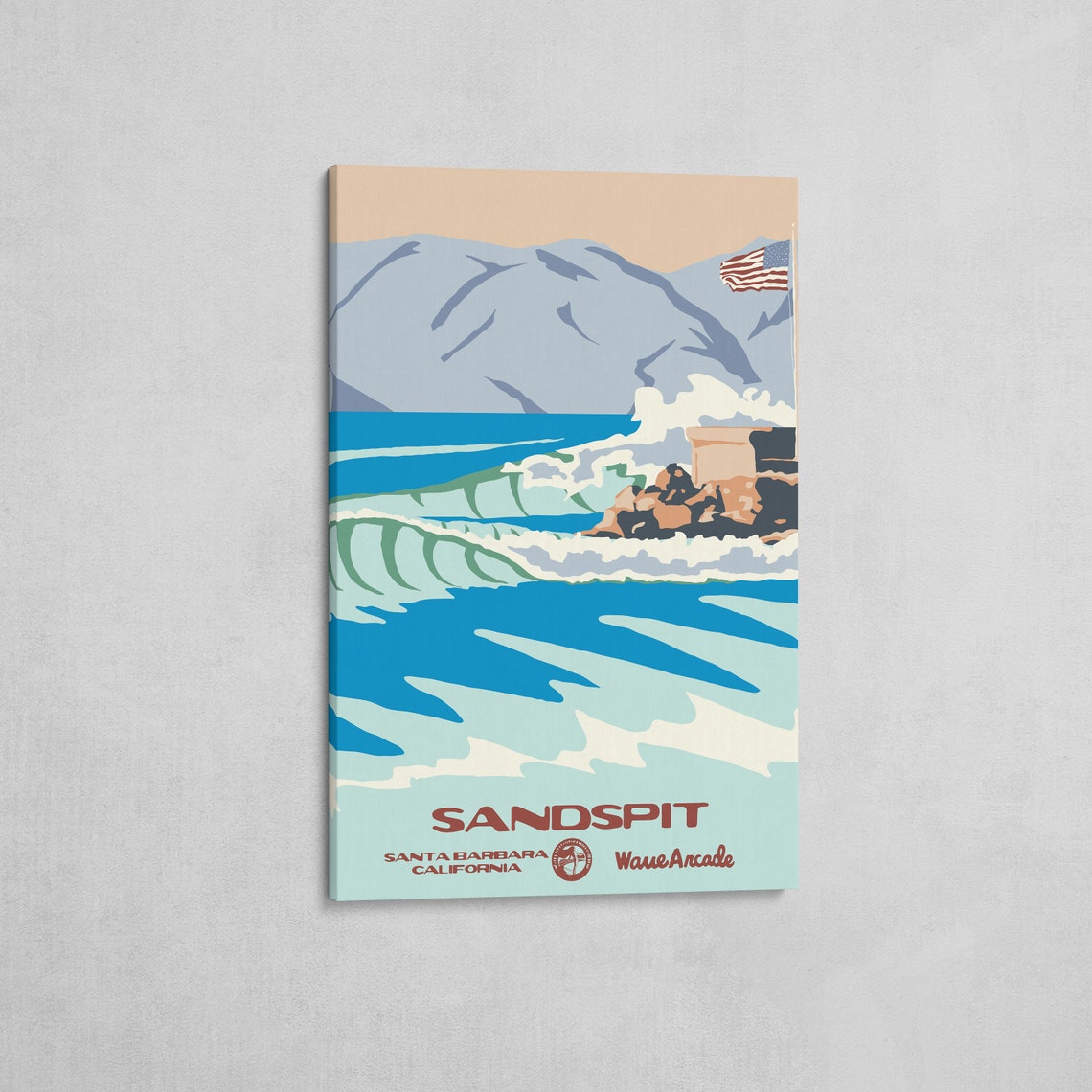 Sandspit Santa Barbara California Ocean Waves Retro Beach Poster - Image 2