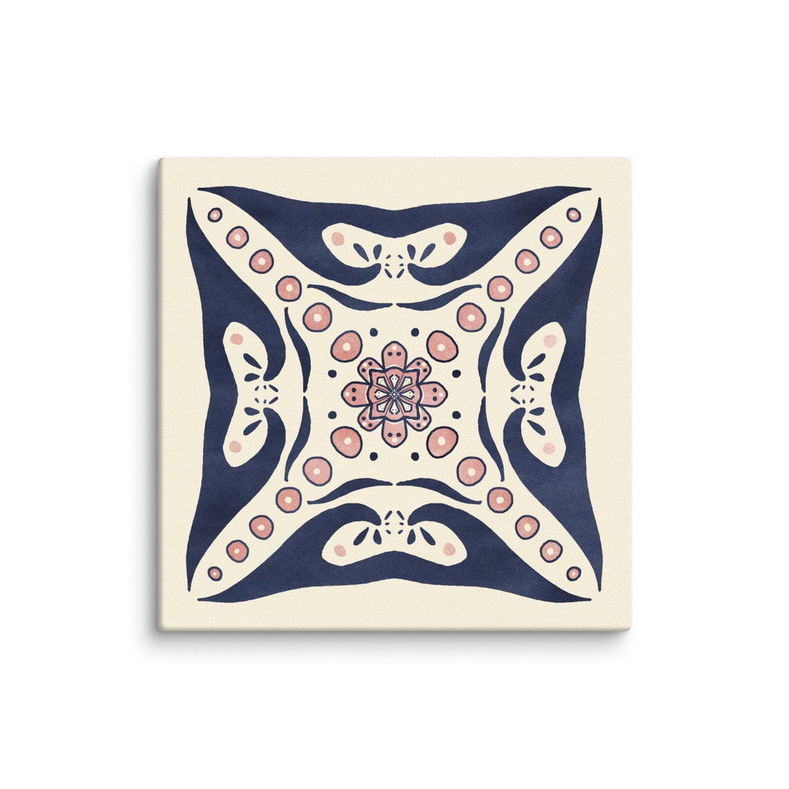 Geometric Navy Pink Talavera Tile Flower Motif Square Art Poster