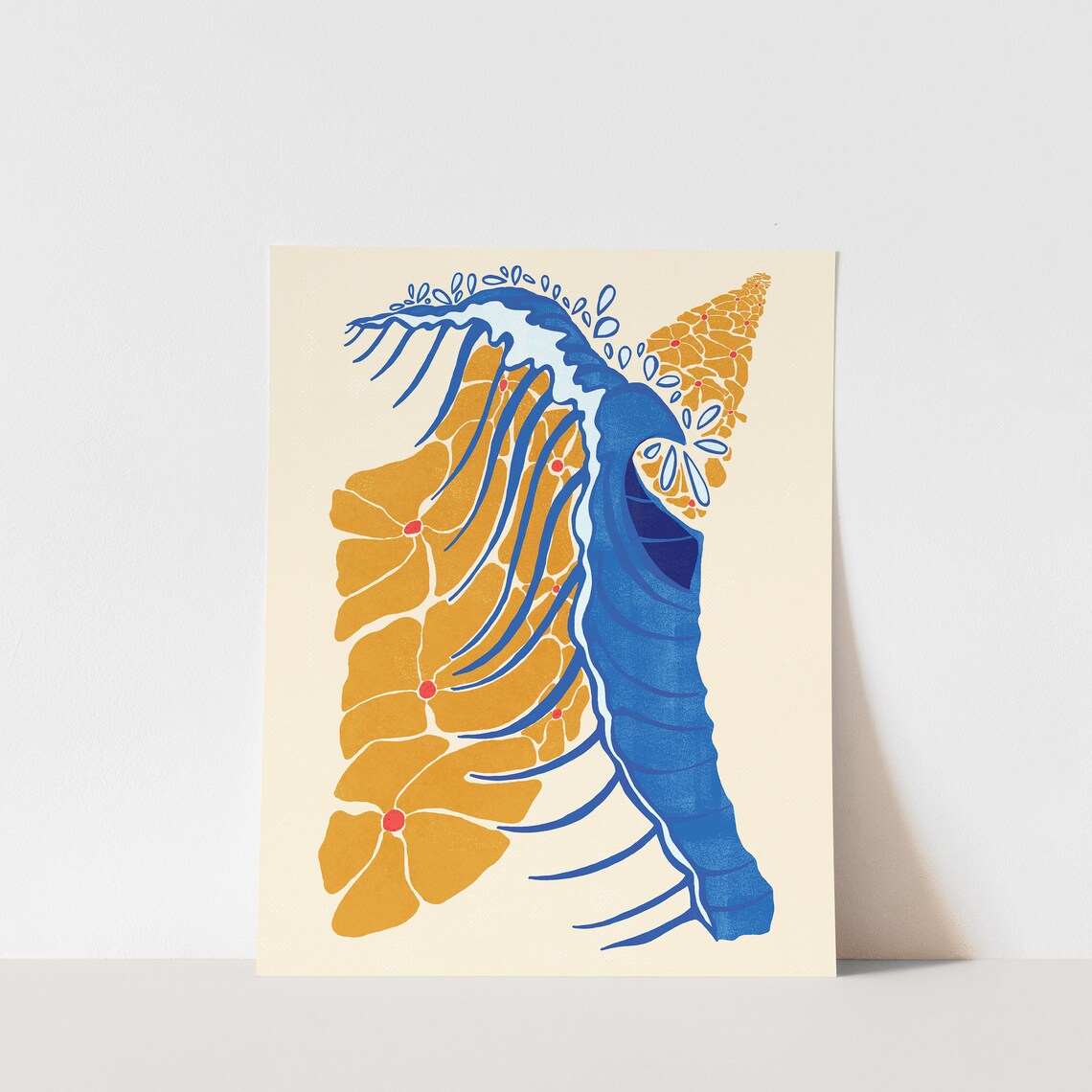 Glassy Waves Sunset Curl Over Orange Flowers Vintage Surf Art Poster