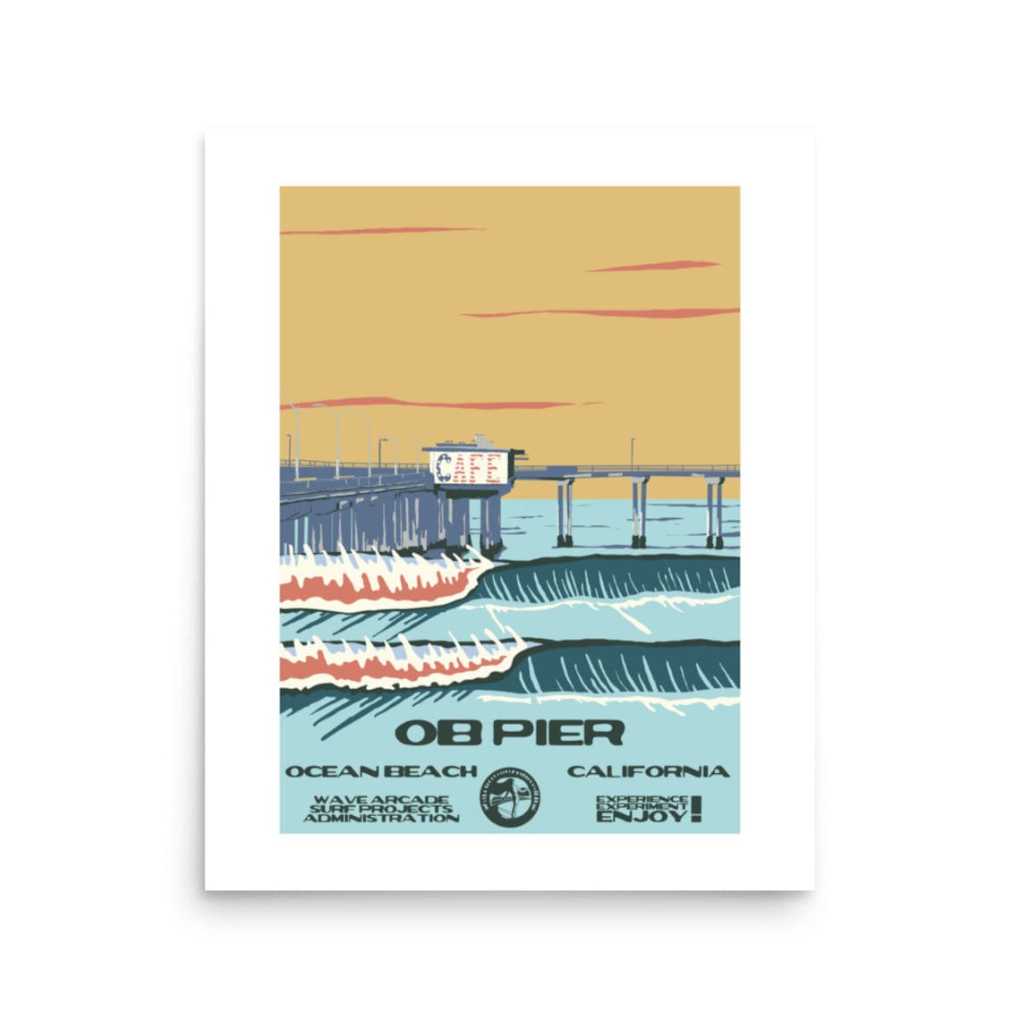 OB Pier Ocean Beach California Retro Vintage Surf Travel Poster - Image 2